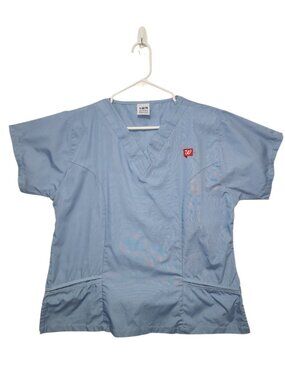 Walgreens W Logo Scrub Top L Light Blue V-Neck Medical Nurse Tech Uniform